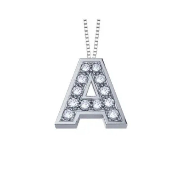 Pendente in oro bianco 18Kt con diamanti lettera A, LPFA10322.004 DonnaOro Luce