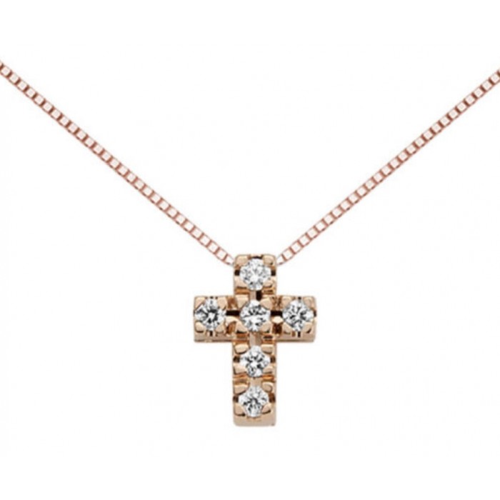 Pendente in oro rosa 18Kt con brillanti a forma di croce LPF10117.003 DonnaOro Luce