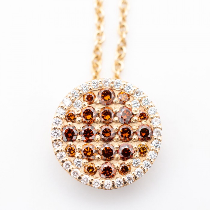 Girocollo pendente a bottone con diamanti brown in oro 18Kt