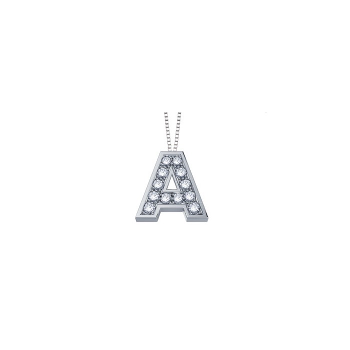 Pendente in oro bianco 18Kt con diamanti lettera A, LPFA10322.004 DonnaOro Luce