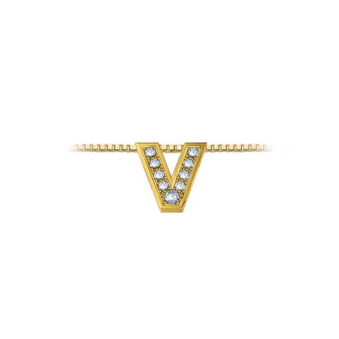 Pendente in oro giallo 18Kt con diamanti lettera V, LPFV11334.003 DonnaOro Luce