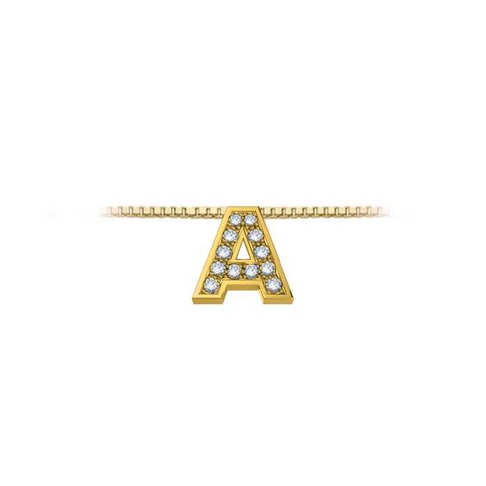 Pendente in oro giallo 18Kt con diamanti lettera A, LPFA11334.004 DonnaOro Luce