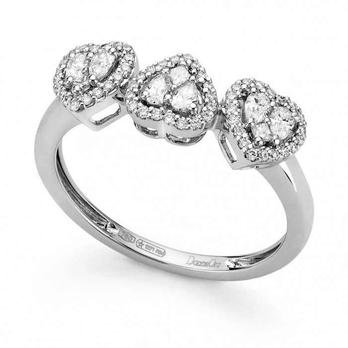 Anello trilogy cuori con diamanti in oro bianco 18Kt DAF10912.100 DonnaOro Jewels