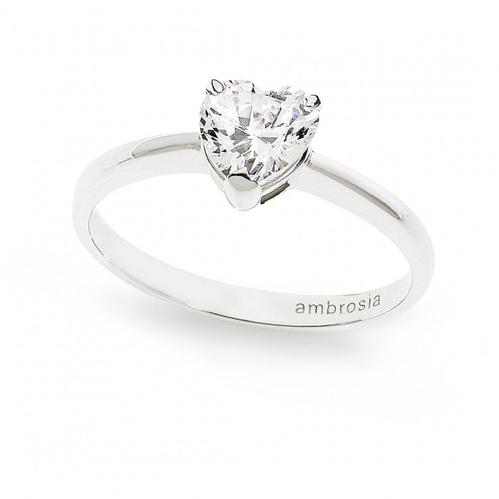 Anello solitario con zircone a cuore in oro bianco 18Kt AAZ 072 AMBROSIA