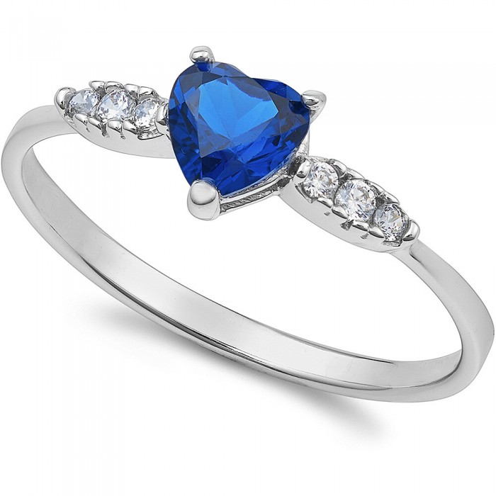 Anello con zircone blu a cuore in oro bianco 18Kt AAZ 147 AMBROSIA