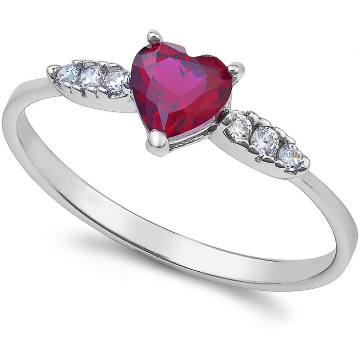 Anello con zircone rosso a cuore in oro bianco 18Kt AAZ 148 AMBROSIA