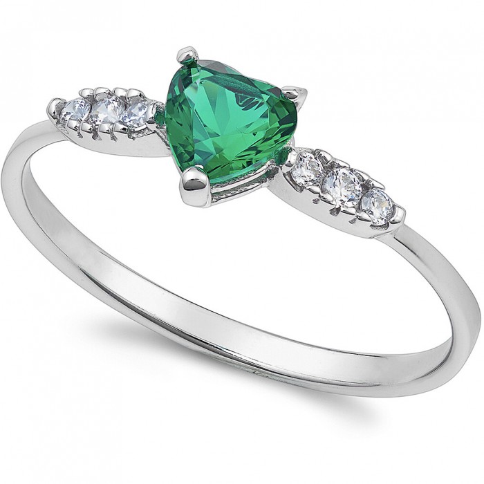 Anello con zircone verde a cuore in oro bianco 18Kt AAZ 149 AMBROSIA