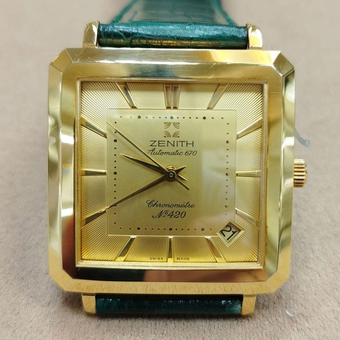 Zenith Elite 670 Square Date Gold 18kt Cronomètre Limited NOS (Full set) Very Rare 30.00.10.670