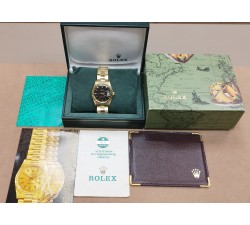 Rolex Oyster Perpetual Date 14kt Yellow Gold Stardust Black Dial Full Set 15037