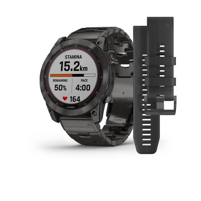 Garmin fēnix 7X Sapphire Solar Titanium con bracciale Vented Titanium Carbon Grey DLC 010-02541-27