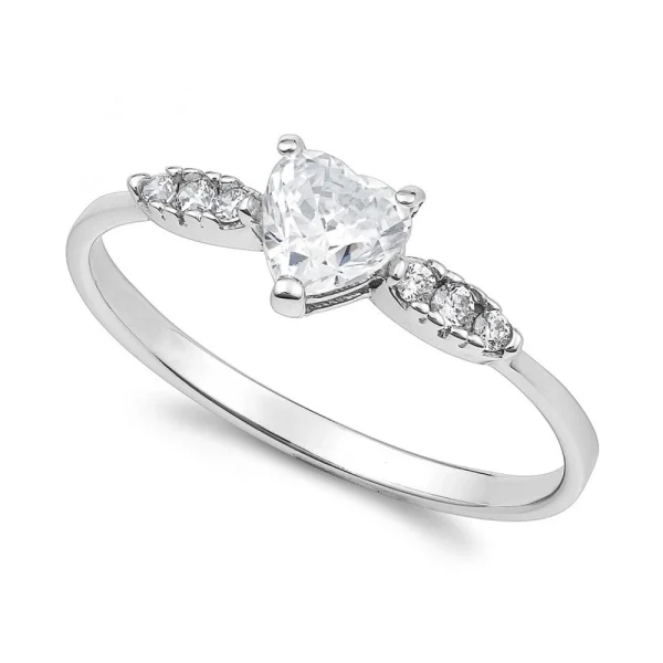 Anello solitario con zircone a cuore in oro bianco 18Kt AAZ 146 AMBROSIA