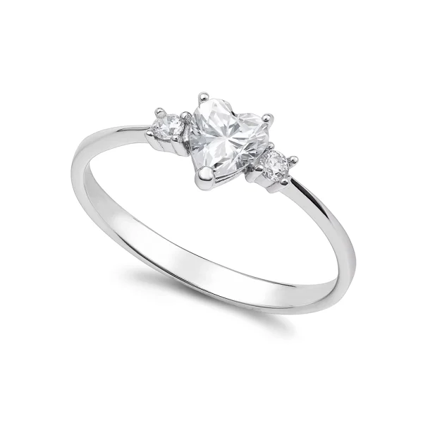 Anello solitario con zircone a cuore in oro bianco 18Kt AAZ 145 AMBROSIA