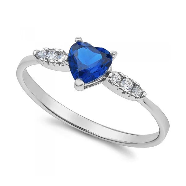Anello con zircone blu a cuore in oro bianco 18Kt AAZ 147 AMBROSIA
