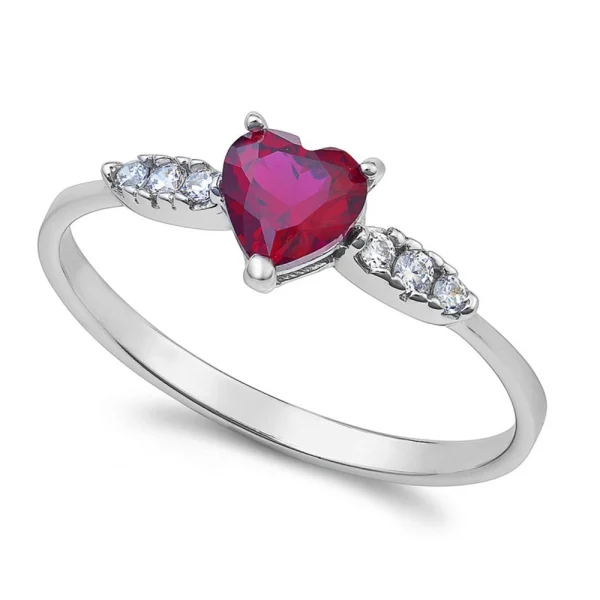 Anello con zircone rosso a cuore in oro bianco 18Kt AAZ 148 AMBROSIA