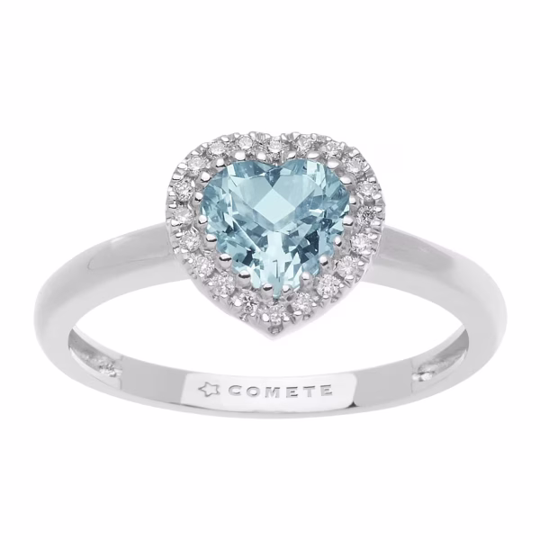Anello in Oro 18 Kt Diamanti e Acquamarina Cuore ANQ 313 COMETE GIOIELLI