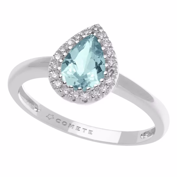 Anello in Oro 18Kt Diamanti e Acquamarina Goccia ANQ 314 COMETE GIOIELLI