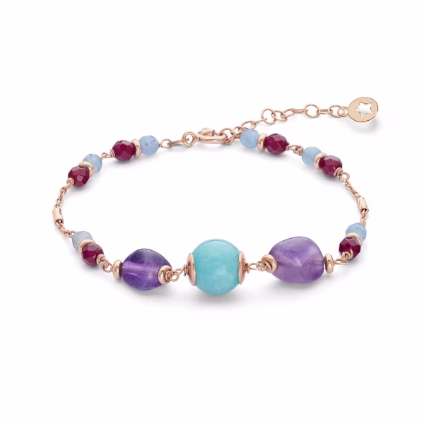 Bracciale Argento 925‰ con Ametista, Giada e Agata colorate BRA 274 COMETE GIOIELLI