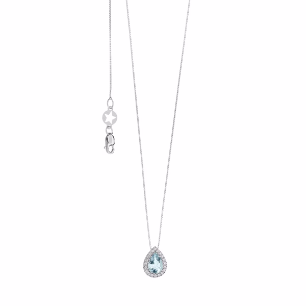 Girocollo in Oro 18Kt Diamanti e Acquamarina Goccia GLQ 285 COMETE GIOIELLI