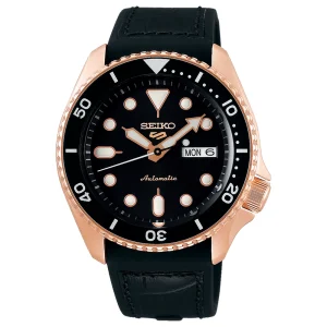 Seiko 5 Sports SRPD76K1 – Automatico 42,5 mm Nero Oro Rosa Silicone
