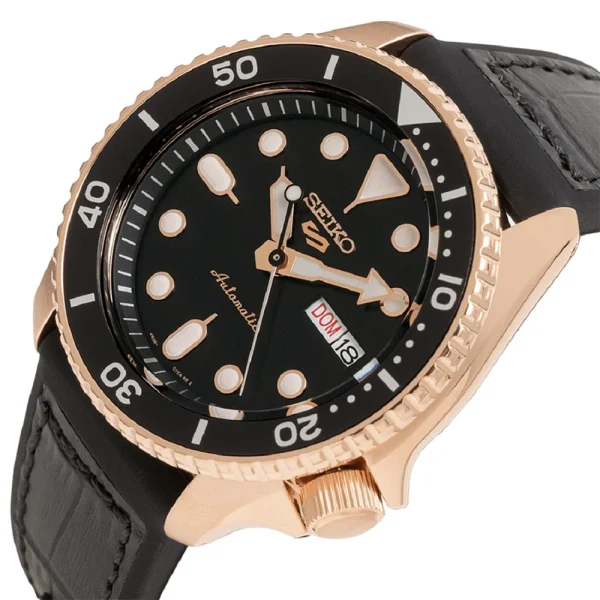 Seiko 5 Sports SRPD76K1 – Automatico 42,5 mm Nero Oro Rosa Silicone