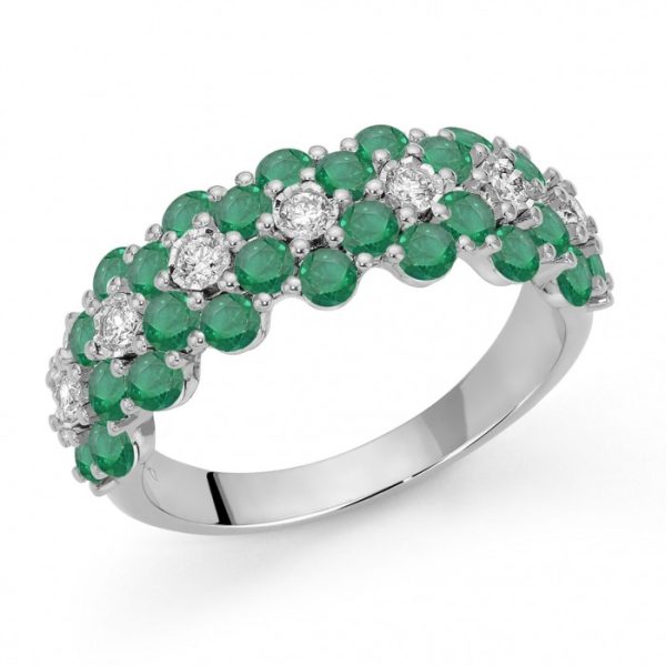 Anello a fascia con fiori di smeraldi e diamanti in oro bianco 18Kt DAE11503,021 DonnaOro Jewels