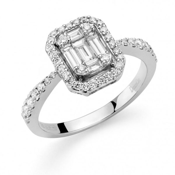 Anello Fascino rettangolare con diamanti in oro bianco 18Kt DFAF9086,030 DonnaOro Jewels