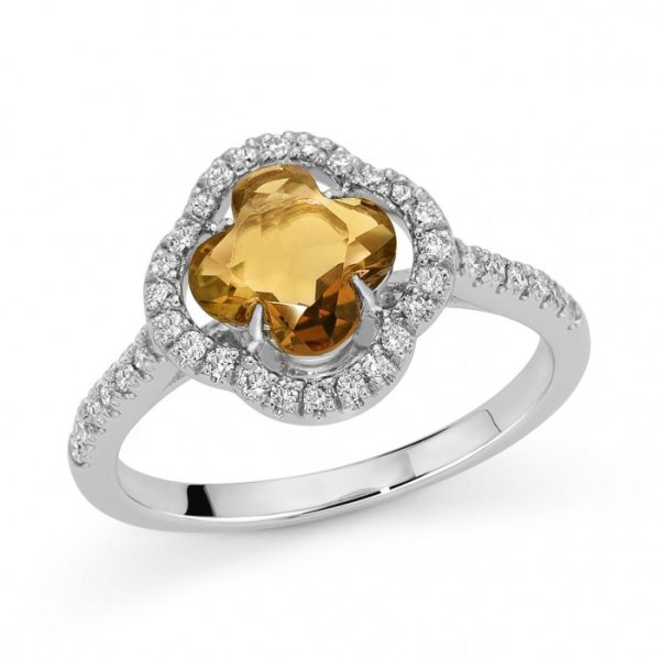 Anello Flora a fiore con citrino e diamanti in oro bianco 18Kt DAY11248,021 DonnaOro Jewels