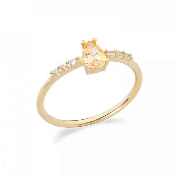 Anello in oro giallo 9Kt con zirconi bianchi e giallo taglio goccia KAAZ 023 Ambrosia