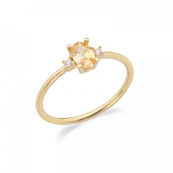 Anello in oro giallo 9Kt con zirconi bianchi e giallo taglio ovale KAAZ 026 Ambrosia