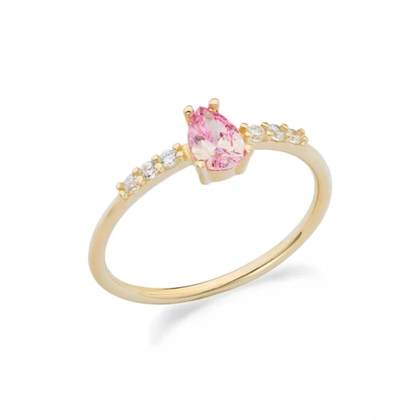 Anello in oro giallo 9Kt con zirconi bianchi e rosa taglio goccia KAAZ 022 Ambrosia