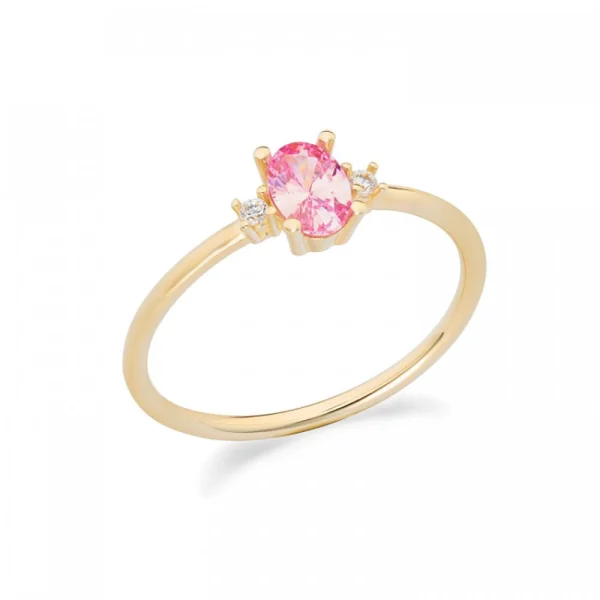 Anello in oro giallo 9Kt con zirconi bianchi e rosa taglio ovale KAAZ 025 Ambrosia
