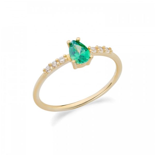 Anello in oro giallo 9Kt con zirconi bianchi e verde taglio goccia KAAZ 021 Ambrosia