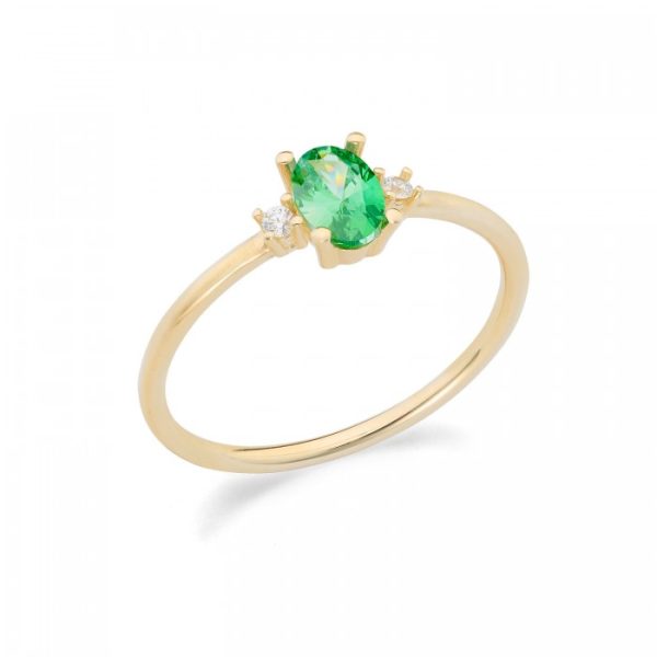 Anello in oro giallo 9Kt con zirconi bianchi e verde taglio ovale KAAZ 024 Ambrosia