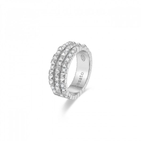 Anello Rosato Tre Fasce con zirconi in argento 925 Cubica RZA015