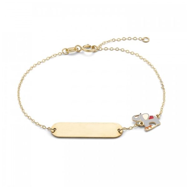 Bracciale in oro giallo 9Kt piastrina con elefantino smaltato KABZ 027 Ambrosia
