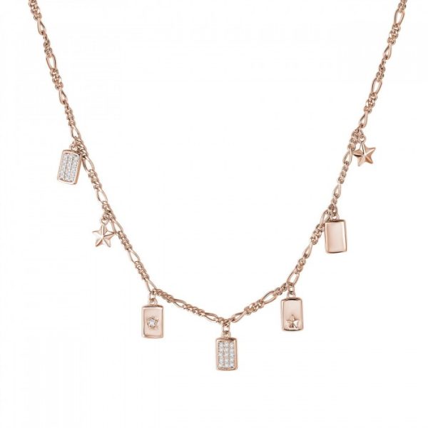 Collana Girocollo Rosato in argento 925 con pendenti a forma di stelle e tag Collezione Futura RZFU02