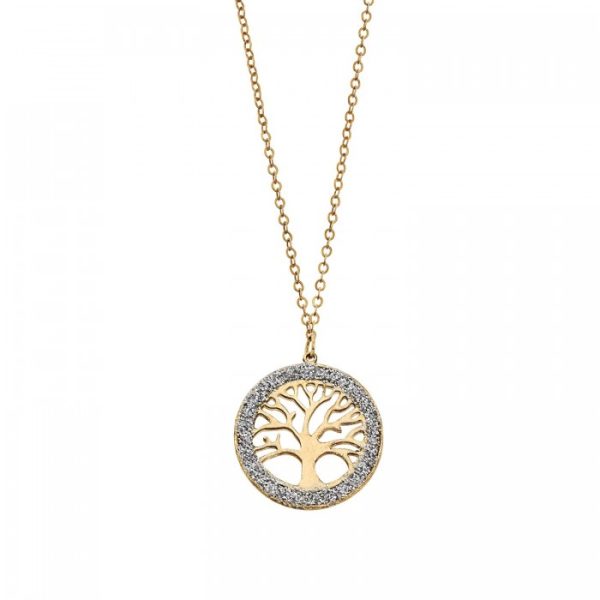 Girocollo in oro giallo 9Kt con pendente albero della vita con smalto glitterato KAGZ 011 Ambrosia