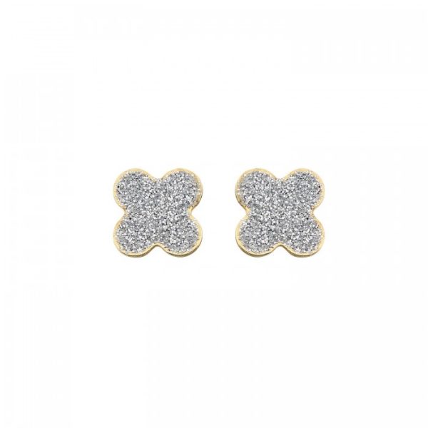 Orecchini a lobo in oro giallo 9Kt fiori con smalto glitterato KAOZ 012 Ambrosia