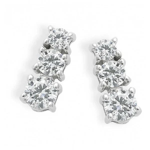 Orecchini a lobo trilogy a scalare con zirconi in oro bianco 18Kt AOZ 346 Ambrosia