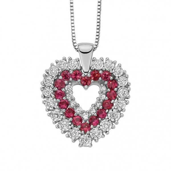 Pendente a cuore con rubini e diamanti in oro bianco 18Kt  DCPR9539,015 DonnaOro Jewels