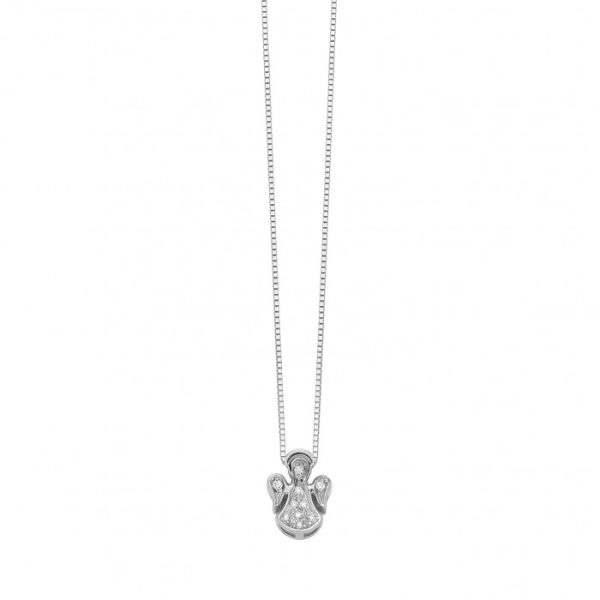 Pendente in oro bianco 18Kt angioletto con diamanti, DHPF7276,003 DonnaOro Luce