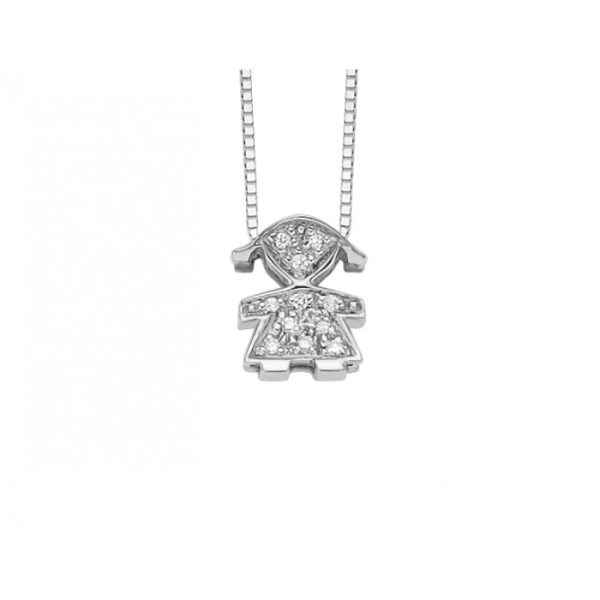 Pendente in oro bianco 18Kt bimba con diamanti, DHPF7237,003 DonnaOro Luce
