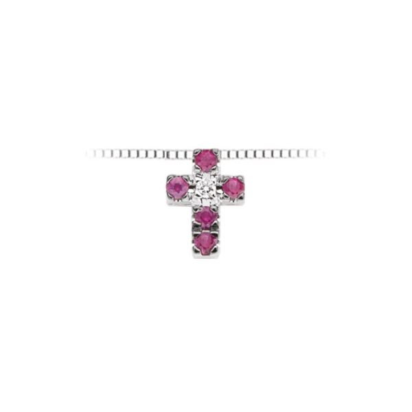 Pendente in oro bianco 18Kt con brillanti e Rubini a forma di croce LPR10121,001 DonnaOro Luce
