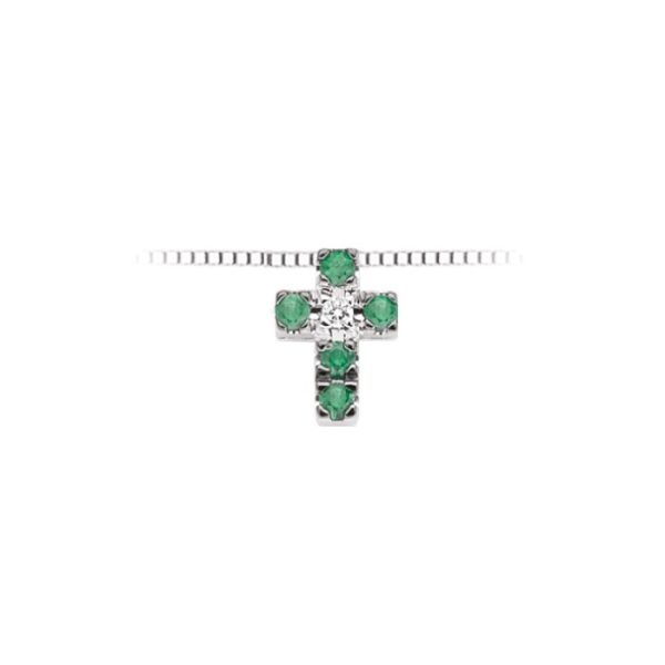 Pendente in oro bianco 18Kt con brillanti e Smeraldi a forma di croce LPE10121,001 DonnaOro Luce