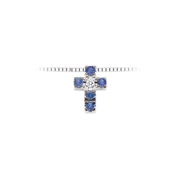 Pendente in oro bianco 18Kt con brillanti e Zaffiri a forma di croce LPZ10121,001 DonnaOro Luce