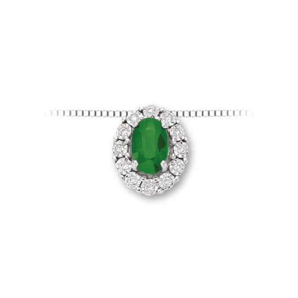 Pendente in oro bianco 18Kt con diamanti e Smeraldo LPE10094,006 DonnaOro Luce