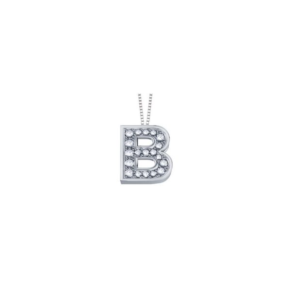 Pendente in oro bianco 18Kt con diamanti lettera B, LPFB10322,005 DonnaOro Luce