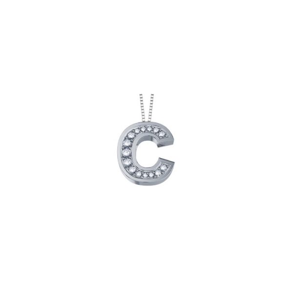 Pendente in oro bianco 18Kt con diamanti lettera C, LPFC10322,003 DonnaOro Luce