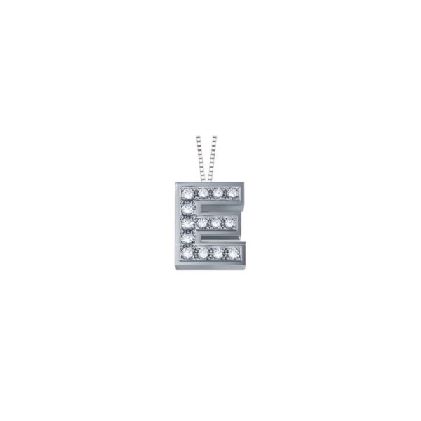 Pendente in oro bianco 18Kt con diamanti lettera E, LPFE10322,004 DonnaOro Luce