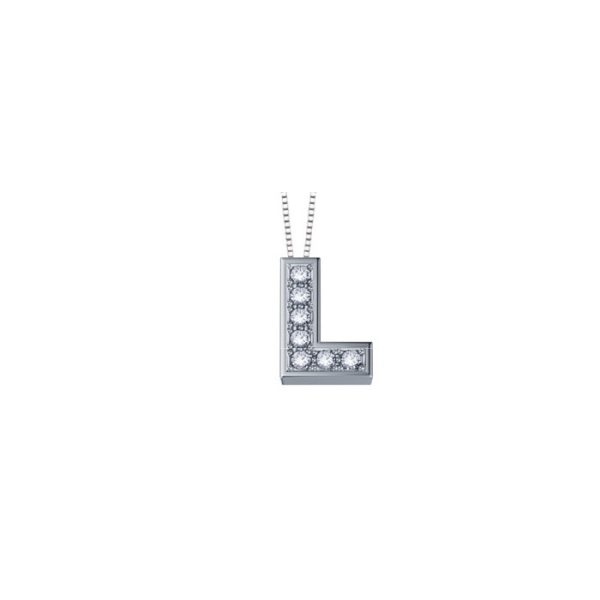 Pendente in oro bianco 18Kt con diamanti lettera L, LPFL10322,003 DonnaOro Luce
